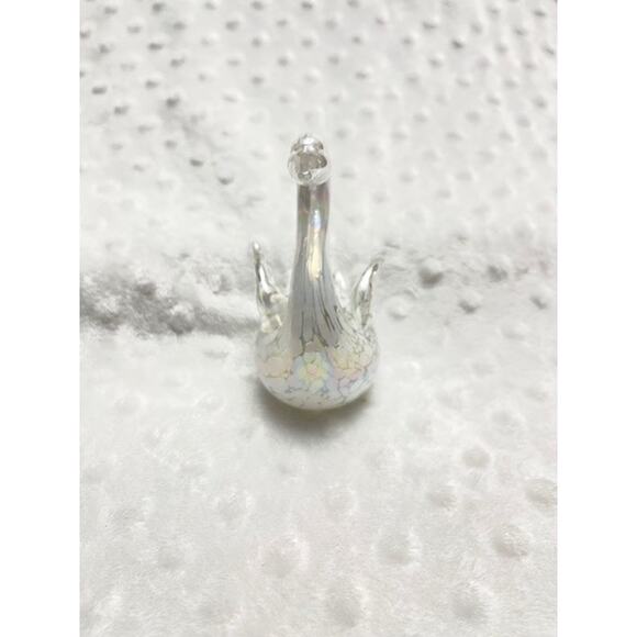 Vintage Viking White Spotted Iridescent Rainbow Lustre Glass Swan - Picture 4 of 7